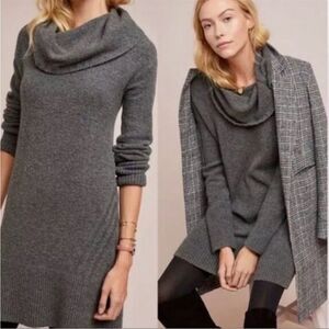 By Anthropologie Sonoran Cowl Neck Sweater Dress Gray Wool Cowl Neck Medium